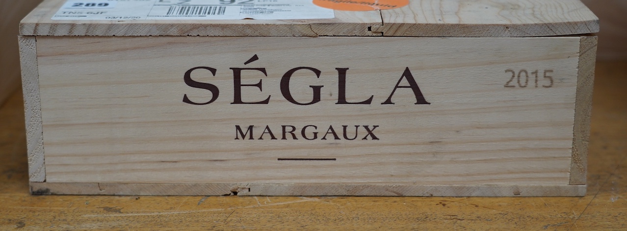 A sealed case of six bottles of Chateau Rauzan Segla 2015. Condition - good